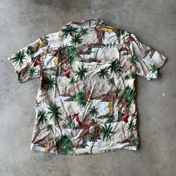 VINTAGE 80S HAWAIIAN OHANA BUTTON UP SHIRT FLORAL PRINT PALM TREES MENS XL - Picture 3 of 6